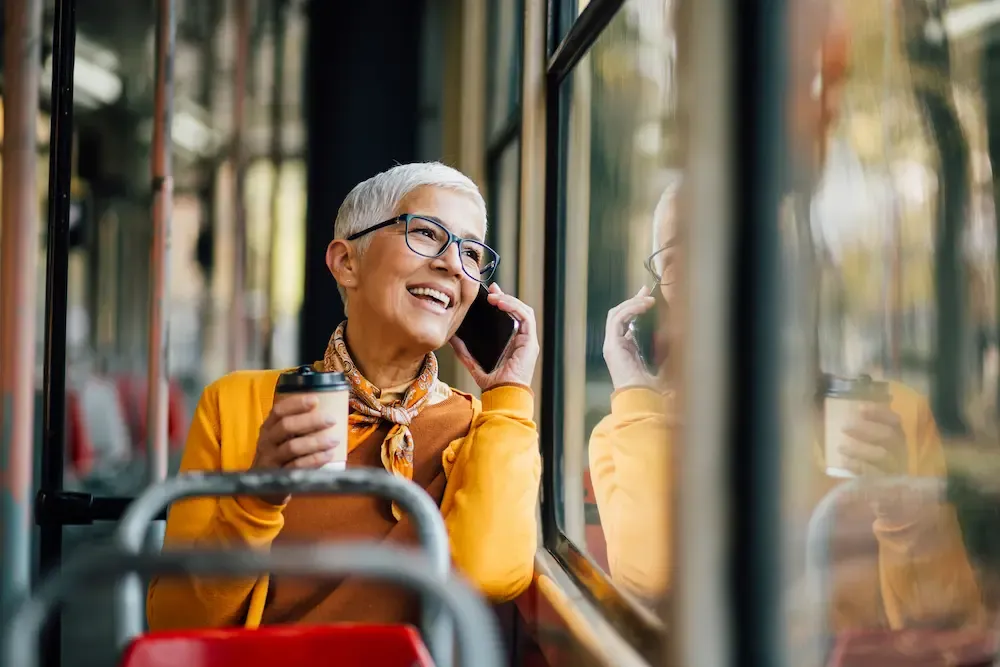 mature woman listening to voicemail
